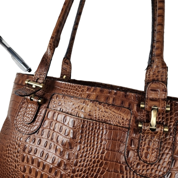 Etienne Aigner brown Crocodile Embossed Leather Handbag Tote Bag Purse - Picture 5 of 16